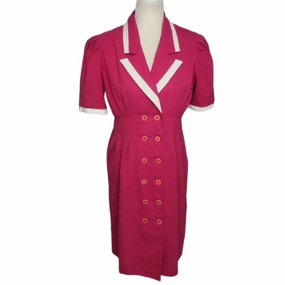 VINTAGE 90s dress sailor style fuchsia pink sheath M - Picture 1 of 12